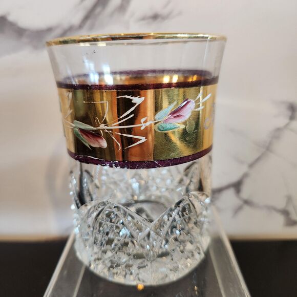 EAPG Antique Roses Tumbler Drinking Glass Button & Arches Hand Painted Gold 1914 - Picture 2 of 7